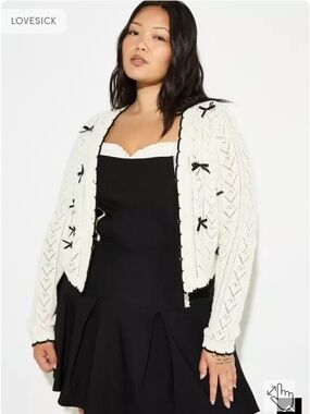 Lovesick Cream Openwork Cardigan with Black Bow Trim
